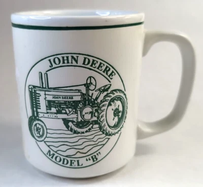 Rare Vintage John Deere Model B Coffee Mug Cup, White Green - Image 1 of 4