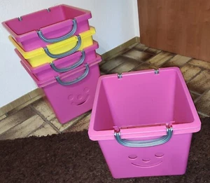 5 Aufbewahrungsboxen, Eimer Auf Rädern, Kunststoff, Rosa Und Gelb, Iris Ohyama - Bild 1 von 4