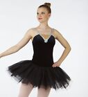 Neuf avec étiquette costume de ballet velours noir garniture hologramme argent femmes petit tutu court 