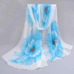 Lightweight Sheer Scarf 59x19" Floral Chiffon Neck Hair Shawl New Free Ship 4392 - Picture 1 of 2