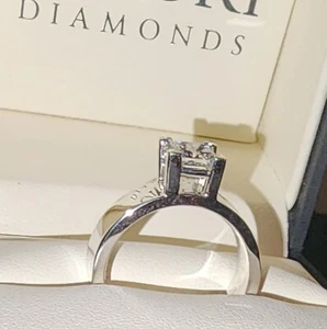 Exquisite, 1 of 1, 1.27ct Princess Diamond Solitaire, Wide Band, 14K White Gold  - Picture 1 of 13