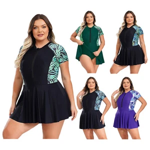 Womens Swim Dress Hot Spring Swimwear Short Sleeve Swimsuit Swimming Wetsuit - Picture 1 of 68