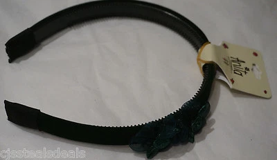 Holiday 3/4 inch Wide Hairband Huntergreen Velvet & Chiffon Bow RoseBud Center - Image 1 of 4