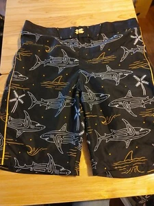 Boys' Shark Wave Palm Print Swimtrunks - art class - UPF 50+ - Black Sz:14 Husky - Picture 1 of 2