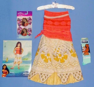 Disney Moana Costume Dress girls 4-6X-HAIR CLIPS-Moana knee high socks-NEW LOT-4 - Picture 1 of 11