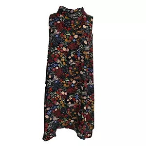 Rosa Eule Damen Kleid Größe Large dunkelblau Blumen ärmellos asymmetrischer Saum - Bild 1 von 7