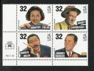 ALLY'S US Plate Block Scott #3100-3 32c Songwriters [4] MNH F/VF [F-19b_LL] - Picture 1 of 1