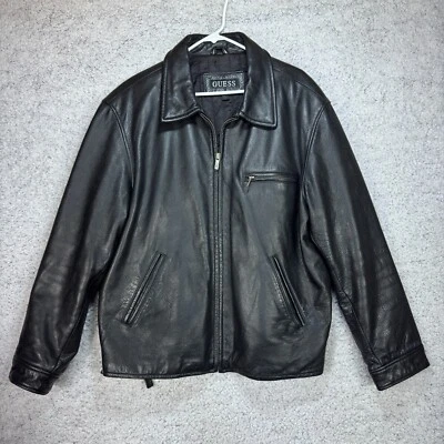 Chaqueta De Colección Años 90 Guess Para Hombre Clásica Cuero Moto Bombardero Motociclista Marrón Oscuro Talla Grande Foto 1 de 4