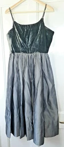 Silver Grey Vintage Handmade Evening Dress 10 12 Prom Organza Velvet 50s 70s - Picture 1 of 12