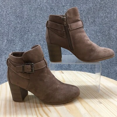 Merona Boots Womens 8 Ankle Bootie Brown Buckle Strap Casual Comfort Block Heels - Imagem 1 de 4