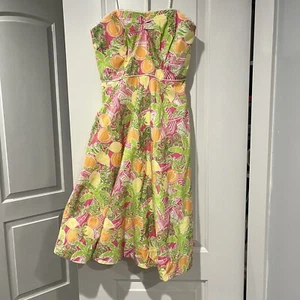 Lilly Pulitzer Halter Shift Dress Size 2 Citrus Pink Orange Green Prep Sundress - Picture 1 of 5