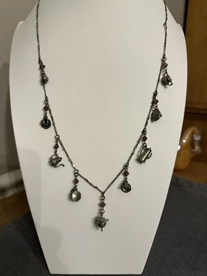 Sweet Romance USA Vintage Utensils Cup Dish Teapot Charm Necklace Silver Tone - Image 1 of 4
