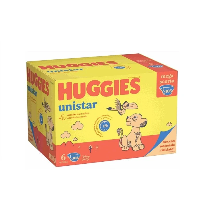 Huggies Unistar Pannolini MegaPack Pacco Scorta Taglia 6 (15-30Kg) 105 Pannolini