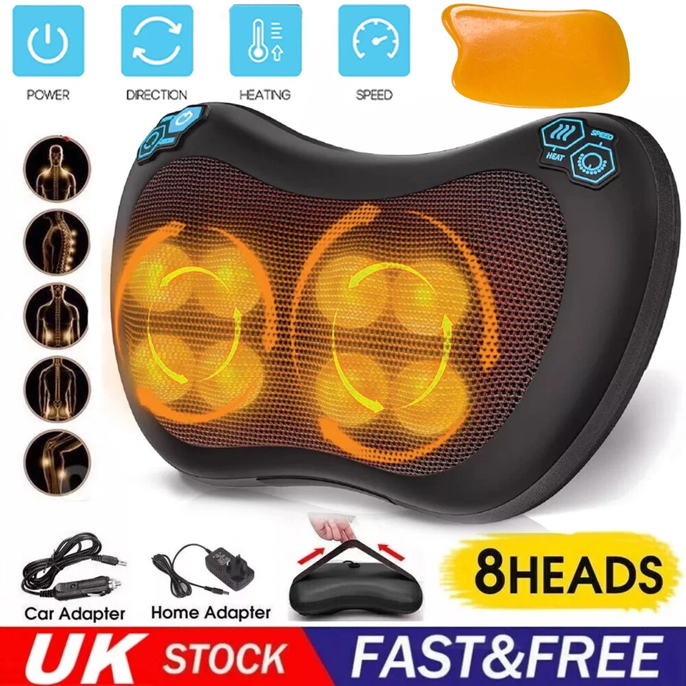 Shiatsu Massage Electric Pillow with 8 Massagers & 3 Speeds For Neck & Back Tool