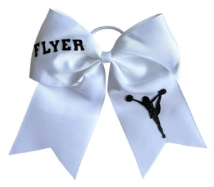 NEW "FLYER" Cheerleader Bow Ribbon Girls Hair Bows Cheerleading White Black - Picture 1 of 3