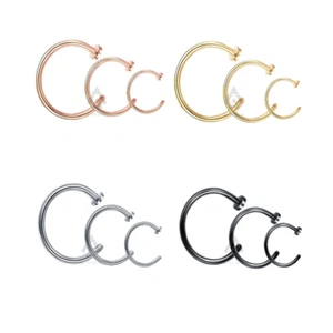 Open Flathead Nose Ring Lip Labret Nostril Hoop Silver Rose Gold Black - Picture 1 of 7