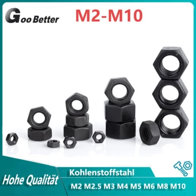 Sechskantmuttern DIN 934 Mutter Stärke 12.9 Schwarz M2 M2.5 M3 M4 M5 M6 M8 M10 - Bild 1 von 4