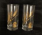 Pair Of Vintage Pabst Blue Ribbon Gold Wheat Accent Beer Glasses Tumblers Rare