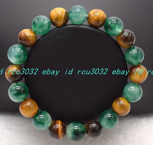 VALENTINO Nuovo Braccialetto Perline Pietra Rotonda Pietra Giada Verde Macchiato 10 mm 7 5 pollici