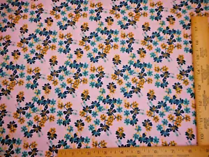 Quilt Fabric By Yard Turquoise Dusty Gold Floral on Lt Pink Premium Cotton #B C - Picture 1 of 2