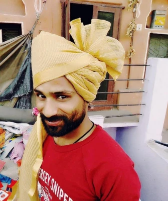 Beige Elegant Wedding Pagri for Men Traditional Indian Turban for Groom Safa - Image 1 of 4