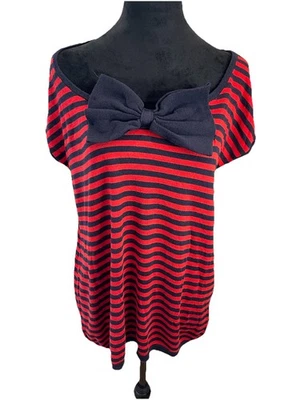 Suéter Pullover Adrienne Vittadini Studio Damas Rojo Negro Rayas Talla M Y2K Foto 1 de 4