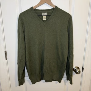 LL Bean Sweater Mens Large Green Cashmere Blend Pullover V Neck Outdoor Casual - Picture 1 of 4