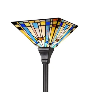 Tiffany Torchiere Floor Lamp 70 Inches Tall Industrial Pole Green Blue Rustic... - Picture 1 of 7