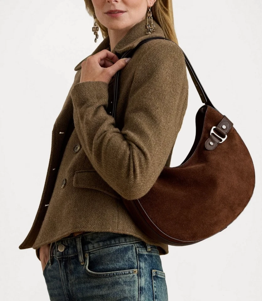 Bolso de Hombro Lauren Ralph Lauren Gamuza Grande Tasha Convertible Nogal Oscuro $375 Foto 1 de 4
