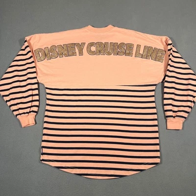 Camisa Jersey Disney Cruise Line Spirit Para Mujer XS Rosa Melocotón Rayas Top Brillo Foto 1 de 4