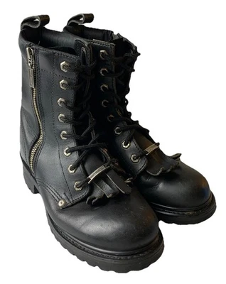Harley Davidson Women's Black Leather 82041 Exposed Zip Kiltie Logger Boots 9.5 - Image 1 of 4