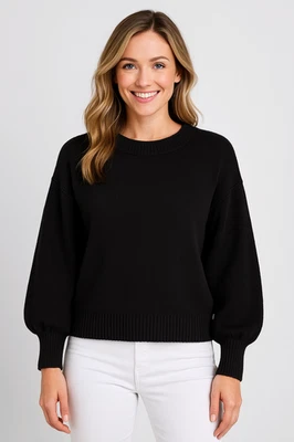 Suéter SO Mujer Negro Manga Globo M Minimalista Acogedor Tejido Acrílico Cápsula Foto 1 de 4