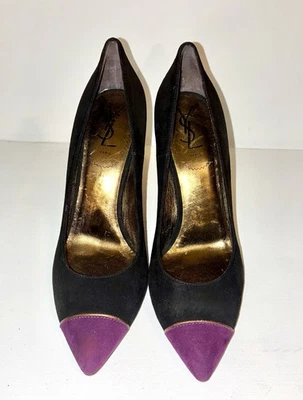 Zapatos de salón de gamuza negros YSL punta púrpura para mujer talla 8,5/39 EU Foto 1 de 4
