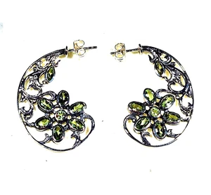 Natural Arizona Peridot intricate floral earrings in 925 Sterling Silver 3.50 ct - Picture 1 of 5