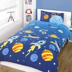 Cohete Funda Colcha Cama Individual Juego – Espacio Sistema Solar Niños Nuevo - Imagen 1 de 2