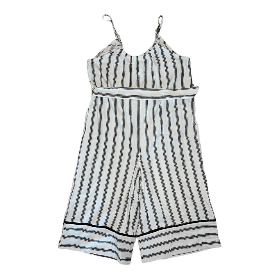 Dotti Black White Newport Stripes Belted Jumpsuit Swim Cover-up Medium