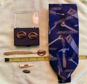 Vintage Craftsman Neck Tie, Tie Bar, Cuff Links, Bracelet & Lapel Pin , ca. 1970 - Picture 1 of 8