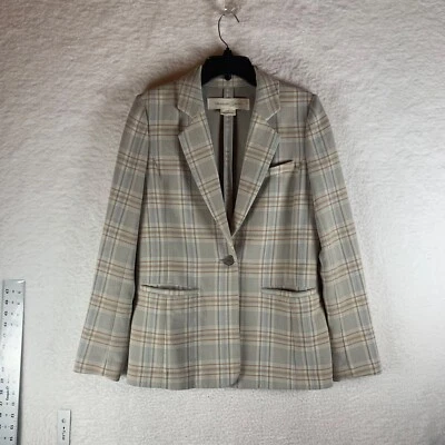 Chaqueta Blazer Treasure & Bond Para Mujer Marfil Tejida Un Botón A Cuadros Talla S 8725 Foto 1 de 4