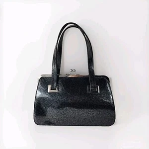 Hell Bunny Black Sparkle Lock Kiss Clasp Ball Handbag Purse 8 H X 11 W 5 Dust  - Picture 1 of 7