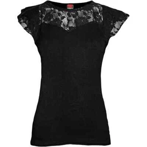 SPIRAL DIRECT GOTHIC ELEGANCE LACE LAYERED CAP SLEEVE TOP BLACK, GOTH, ROCK - Picture 1 of 2