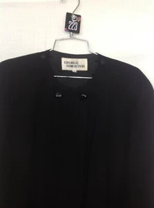 George Simonton Black Cape Designer Coat Jacket Poncho w/ Fur Trim Accent Collar - Picture 1 of 12