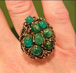 Vintage 14k gold Emerald Cabochon Statement Ring, size 7 - Picture 1 of 3