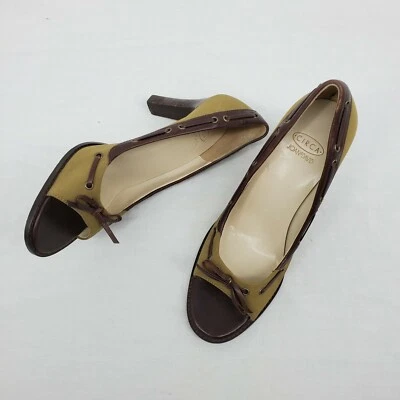 Joan & David Circa Canvas Leather Open Peep Toe Pumps Sandal Dress Shoes Size 6M - Image 1 of 4