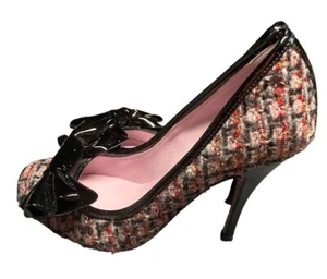 RED BY VALENTINO TWEED PUMPS HEELS WITH BOW SZ 36.5 = 5.5 - Picture 1 of 11