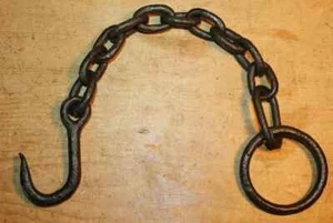 20" Inch Iron Hook on Length of Chain Beam 2 piece Iron Antique Wrought Handmade - Picture 1 of 4