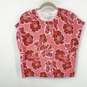 LOFT Ann Taylor Damen Größe M Pullover Kurzarm Oberteil Rosa Blumen Strick - Bild 1 von 8