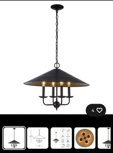 Monteaux Lighting 4-Light Black & Gold Chandelier Light Fixture with Metal Shade - Picture 1 of 1