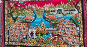 Vintage Wall Hanging Peacocks Vibrant Colours Rug 35x55 - Picture 1 of 12