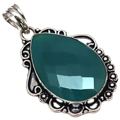 Colgante Piedras Preciosas Ónix Verde Regalo Para Ella Joyería Plata 2.5" Foto 1 de 3