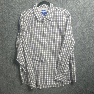 Мужская хлопковая приталенная рубашка Egara без железа на пуговицах белая сине-коричневая клетчатая размер XL - Изображение 1 из 4